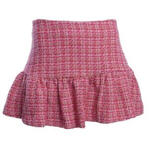 Zara Tweed Ruffle Hem Skort Pink Plaid Medium Blogger Favorite Mini Shorts